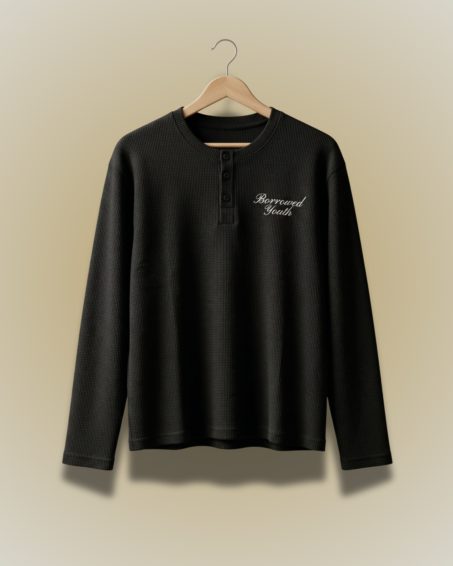 Henley Waffle Knit Shirt (Black)