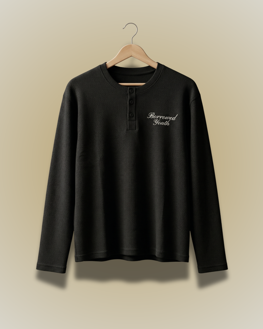 Henley Waffle Knit Shirt (Black)