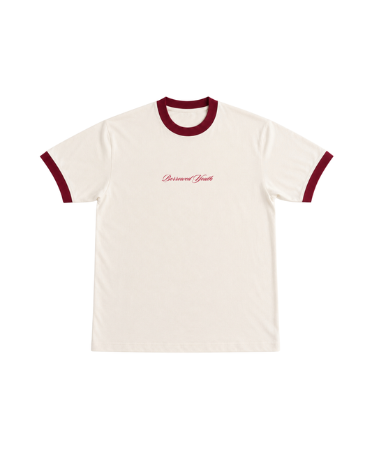 Borrowed Youth Off White & Maroon Ringer T-Shirt