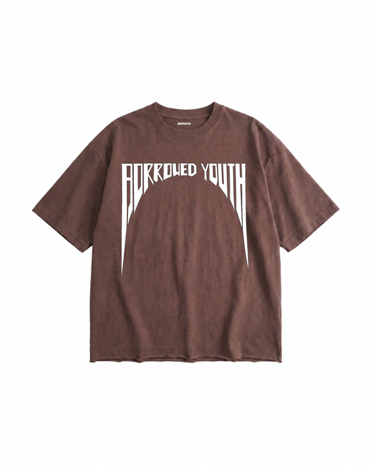 Brown Raw Hem Boxy T-Shirt
