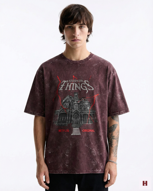 Stranger Things Unisex Acid Washed Oversized T-Shirt