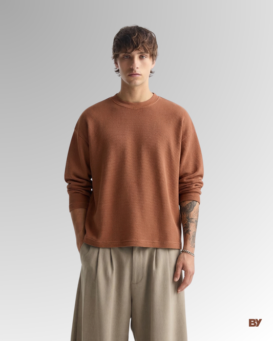 Waffle Knit Oversized Full Sleeves Shirt