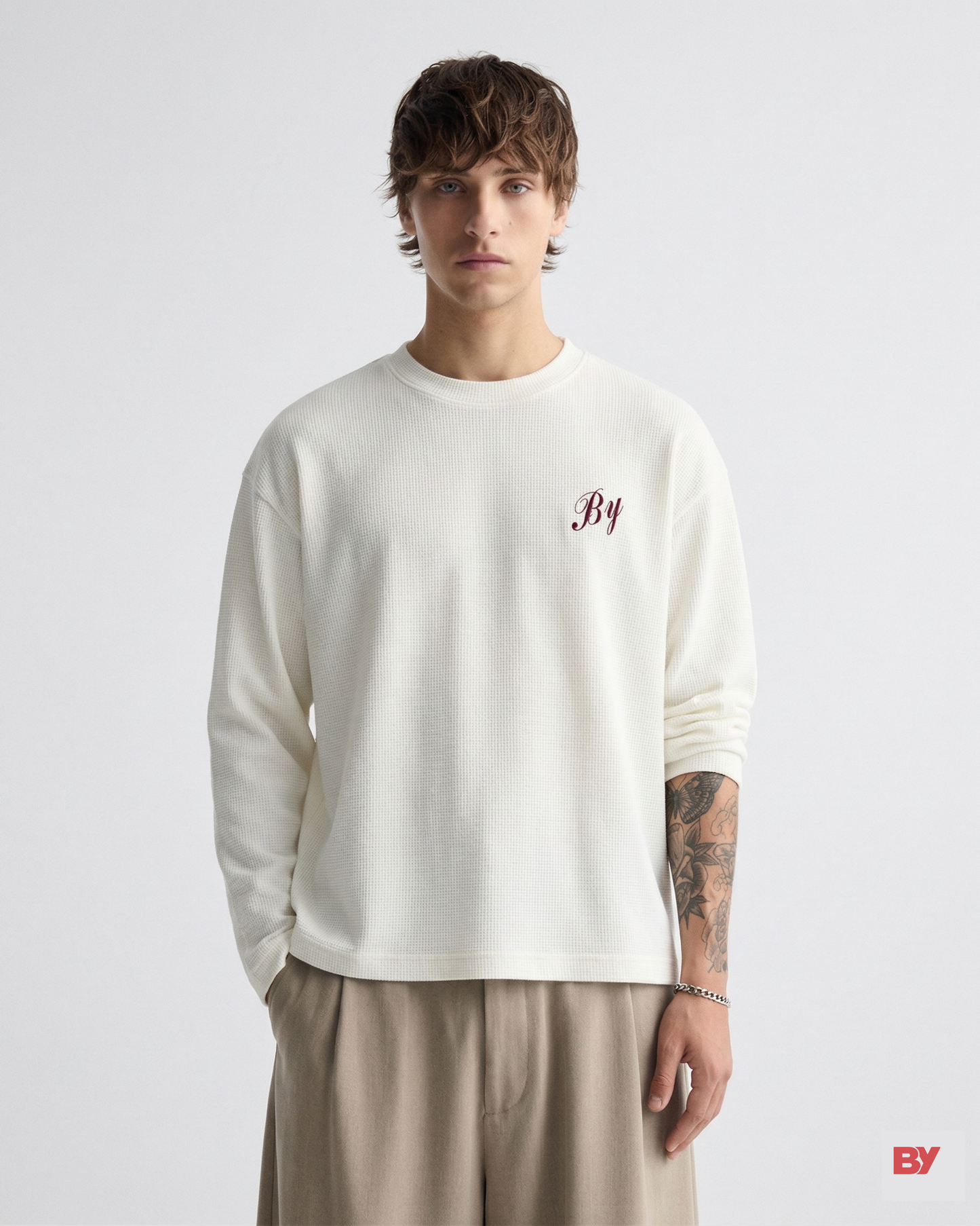 Waffle Knit Oversized Boxy T-Shirt