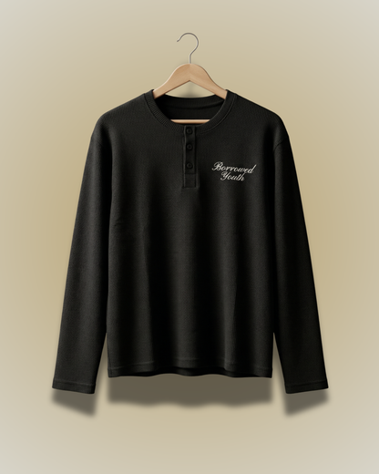 Henley Waffle Knit Shirt (Black)