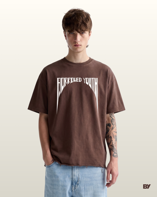 Brown Raw Hem Boxy T-Shirt
