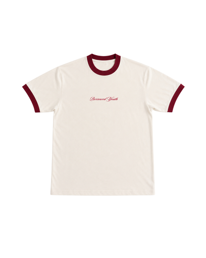 Borrowed Youth Off White & Maroon Ringer T-Shirt