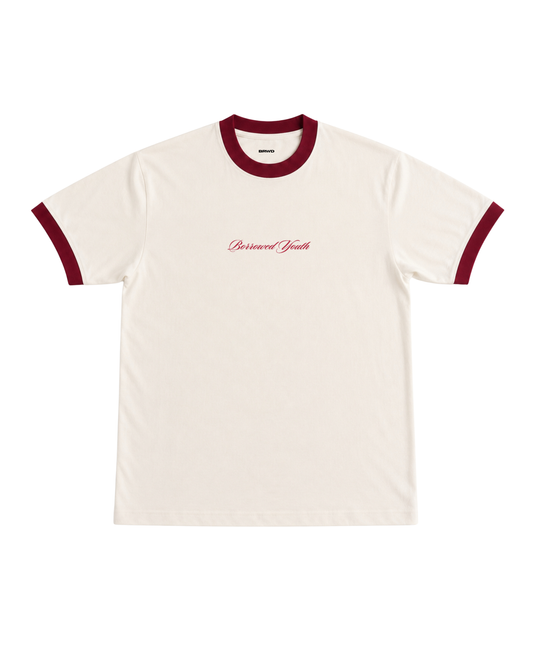 Borrowed Youth Off White & Maroon Ringer T-Shirt