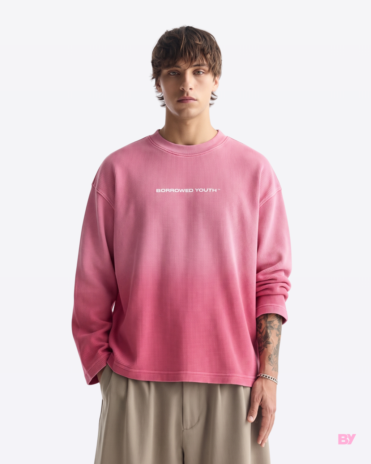 Pink Ombrè Waffle Knit Full Sleeves T-Shirt