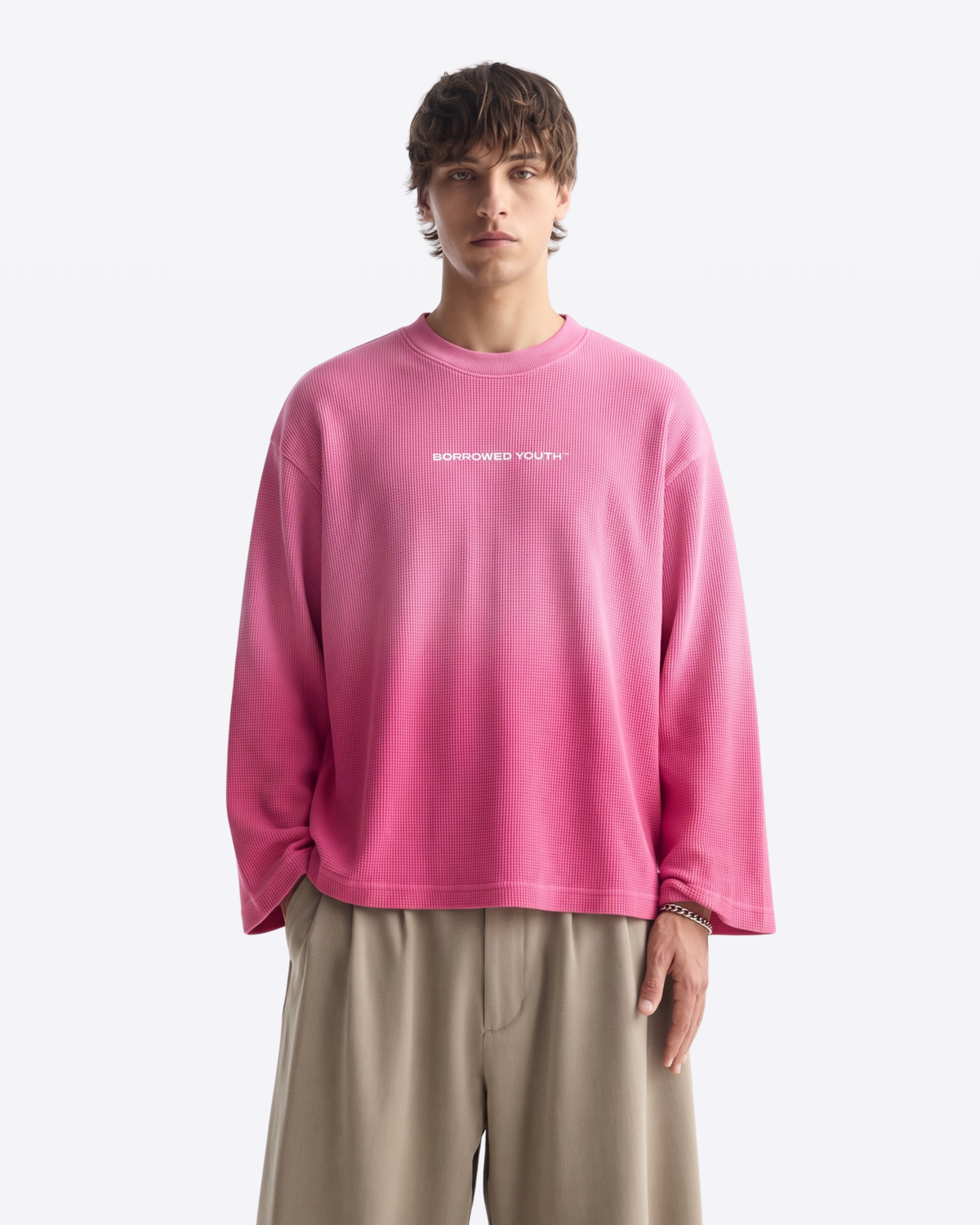 Pink Ombrè Waffle Knit Full Sleeves T-Shirt
